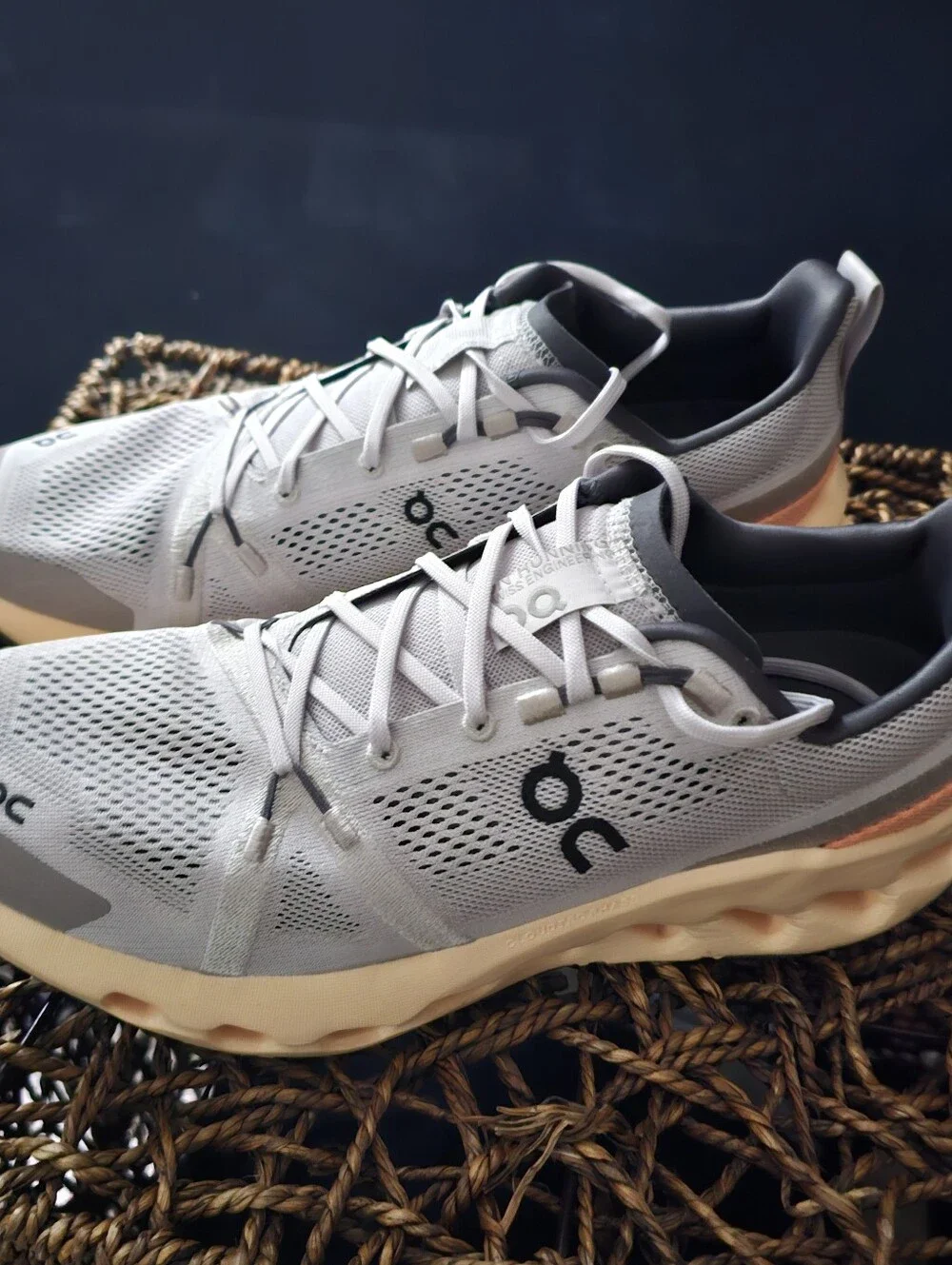 On Running Men's Cloudnova Sneakers in Light Gray, Cream & Peach. Mens 11